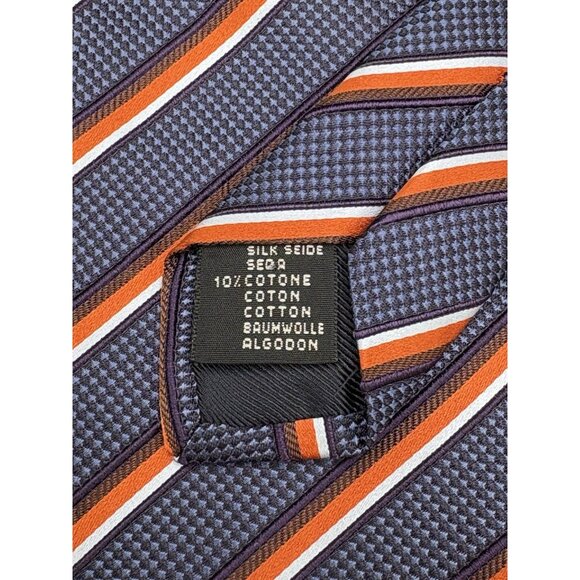 ERMENEGILDO ZEGNA Men's Tie 100% Silk ITALY Luxury Striped Blue Orange EUC - Picture 6 of 7